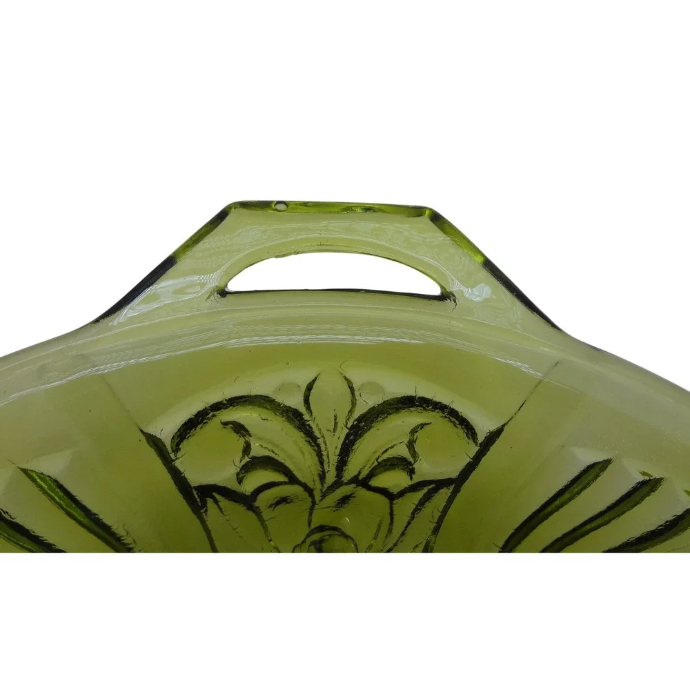 Vintage Indiana‎ Glass Killarney divided candy dish green glass with handles